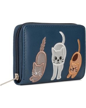Woodland Leathers Rfid Zip Around Purse – Cat Applique Wallet - Blue