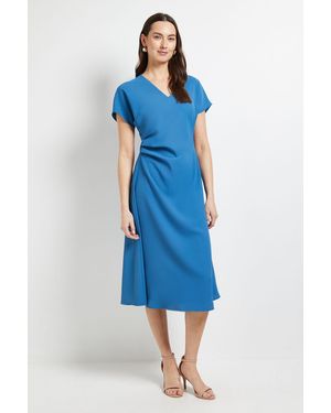 PRINCIPLES Pleated Waist V Neck Midi Dress - Blue