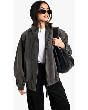 Boohoo Denim Oversized Bomber Jacket - Black