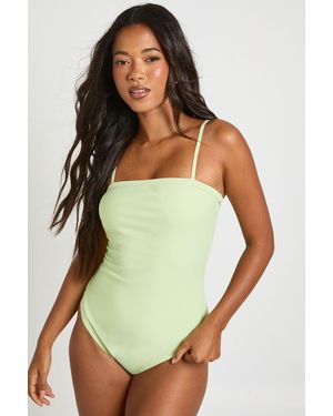 Boohoo Tummy Control Square Neck Swimsuit - Green