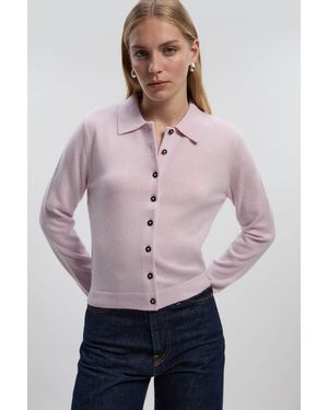 Karen Millen Cashmere Wool Blend Knit Collar Cardigan - Purple
