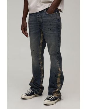 BoohooMAN Washed Camo Gusset Stacked Flared Jeans - Black