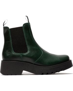 Fly London Petrol Medi789 Wedged Chelsea Ankle Leather Platform Boots - Black