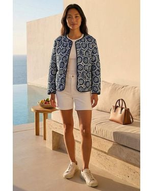 Roman Petite Geo Quilted Puffer Jacket - Blue