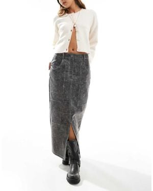 ASOS Leather Look Western Midi Skirt With Contrast Stitch - Blue