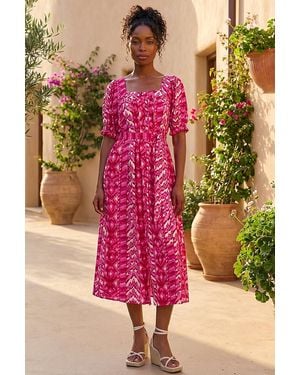 Roman Abstract Print Belted Dress - Pink