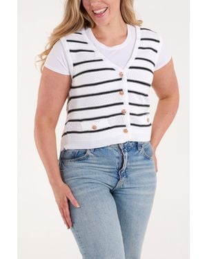 Blue Vanilla Stripe Sleeveless Knit Vest - Blue