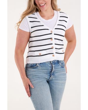 Blue Vanilla Stripe Sleeveless Knit Vest - Blue
