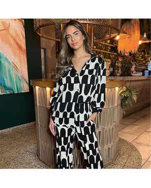 AX Paris And Cream Geometric Print Three Quartersleeve Shirt - Black