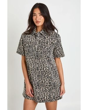 Boohoo Print Short Sleeve Denim Dress - Multicolour