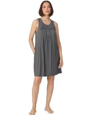 DKNY Sleeveless Crew Neck Midi Sleep Tank Chemise With Pleats - Grey