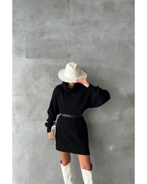 Hiccup Knitted Turtleneck Long Sleeve Midi Oversized Dress - Grey