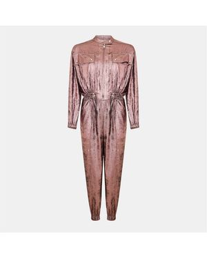 BOSS Funnel Neck Long Sleeve Metallic Patterned Jumpsuit - Pink