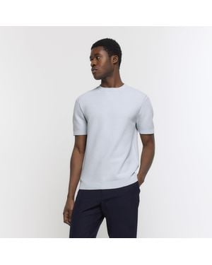 River Island T-Shirt Slim Fit Textured Knit Cotton - White