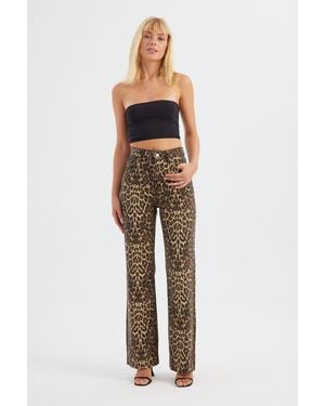 Hiccup Animal Printed High Waist Straight Leg Trousers - Brown