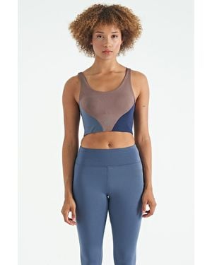 TOMMY LIFE Colour-Block Cropped Sports Top - Blue
