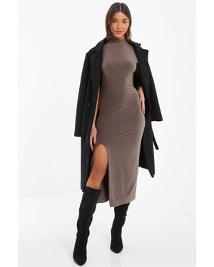 Quiz High Neck Midaxi Dress - Brown