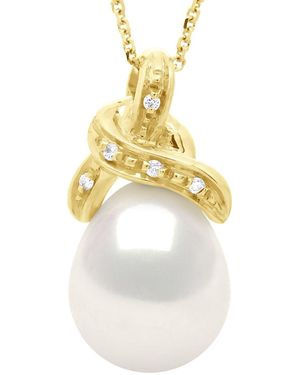 Ateliers Saint Germain Necklace Beaded Pendant Knot And Diamonds 0.04 Cts Real Freshwater Pearl Pear 9-10 Mm - Metallic