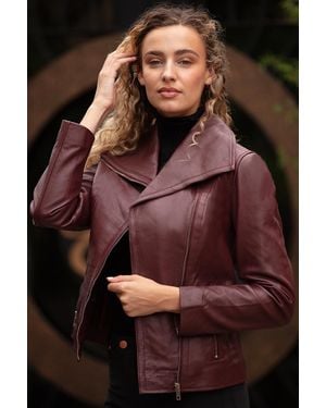 Ashwood Leather 'Isabella' Real Wide Collar Biker Jacket - Purple