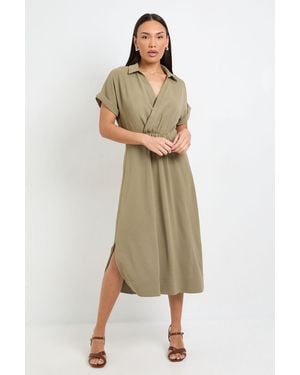Wallis Summer Roll Sleeve Midi Dress - Natural