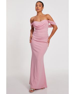 Quiz Petite Chiffon Bardot Maxi Dress - Pink
