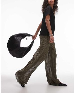 TOPSHOP Wide Leg Metallic Sheer Trousers - Black