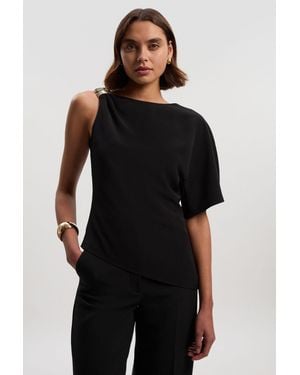 Karen Millen Soft Tailored Trim Detail Asymmetric Top - Black