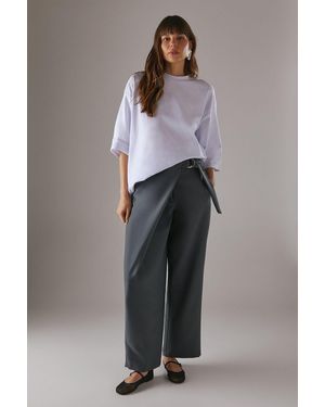 Warehouse Wrap Skirt Buckle Detail Wide Leg Trousers - Grey