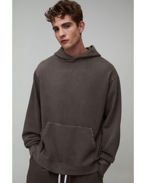 BoohooMAN Essential Washed Oversized Over The Head Hoodie - Grey