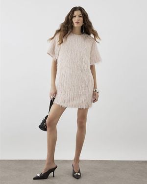 River Island T-Shirt Dress Ri Studio Fringe Oversized - Natural