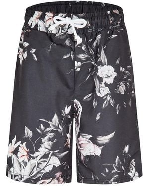 Criminal Damage Sinclair Fleece Floral Relaxed Fit Shorts - Black