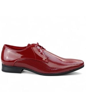Infinity Leather Pointed Toe Formal Lace Up Perforated Shoes Faux Leather - Red