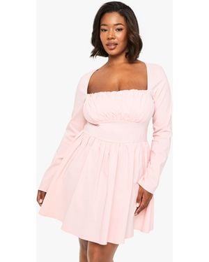 Boohoo Plus Bengaline Corset Long Sleeve Skater Dress - Pink