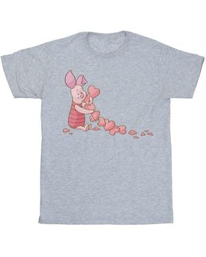 Disney Ladies Winnie The Pooh Piglet Chain Of Hearts Cotton Boyfriend T-Shirt (Sports) - Grey
