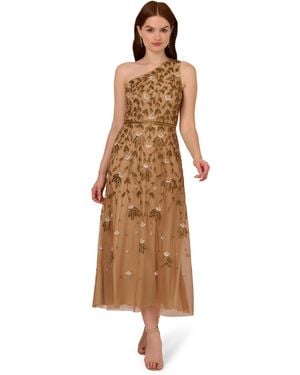 Adrianna Papell Beaded Ankle Length Dress - Natural