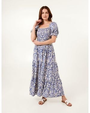 Blue Vanilla Puff Sleeve Square Neck Maxi Dress - Blue
