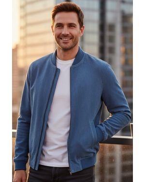 Infinity Leather Goat Suede Ma-1 Bomber Jacket-North - Blue
