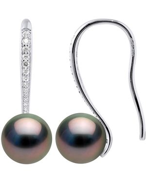 Ateliers Saint Germain Earrings Real Cultured Tahiti Pearls Round 8-9 Mm Mounted Cubic Zirconia - White