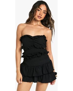 Boohoo Textured Frill Ruffle Bandeau Top - Black