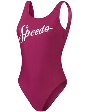 Speedo Logo-Eendelig Badpak /Wit) - Paars