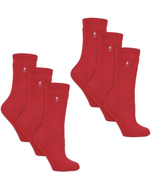 Heat Holders 6 Pairs Ladies Original Thick Winter Thermal Socks - Red