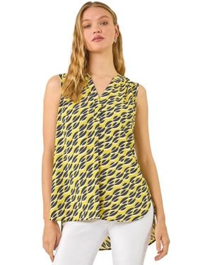 Roman Geo Print Pleat Front Vest Top - Yellow