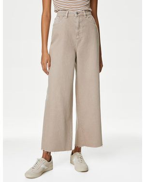 Secret Label High Waist Raw Hem Wide Leg Jeans - Natural