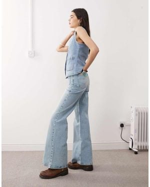 Reclaimed Vintage Denim 70S Palazzo Jean With Patch Pockets And Button Fly Detail - Blue