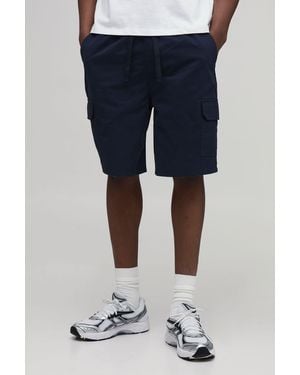 BoohooMAN Tall Essential Relaxed Fit Elasticated Mid Length Twill Cargo Shorts - Blue