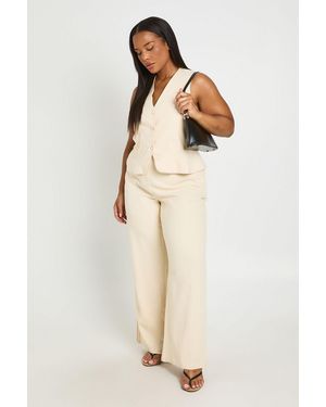 Boohoo Plus Linen Tailored Trousers - Natural