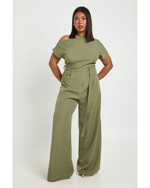 Boohoo Plus Asymmetric Belted Jumpsuit - Green