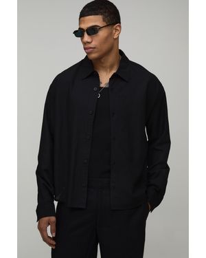BoohooMAN Oversized Boxy Long Sleeve Linen Blend Shirt - Black
