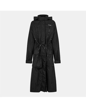 Off-White c/o Virgil Abloh Off Solid Patterned Hooded Drawstring Rain Coat With Zipped Pocket - Black