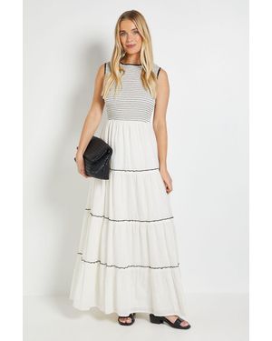 Wallis Cotton Dobby Tiered Maxi Dress - White
